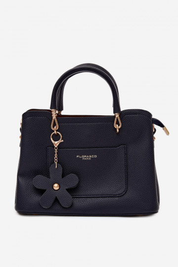 Sac à main avec porte-clés en simili cuir avec motifs floraux en bleu foncé Noomi