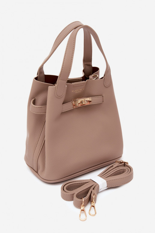 Sac avec trousse de maquillage en cuir synthétique ivoire Crumble