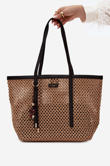 Zwarte gevlochten shopper met hanger Noella
