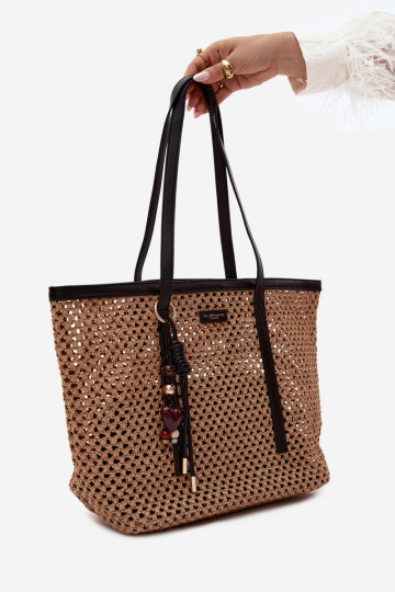 Sac à provisions tressé noir avec pendentif Noella 2