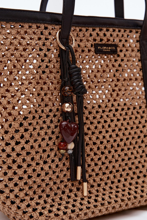 Sac à provisions tressé noir avec pendentif Noella