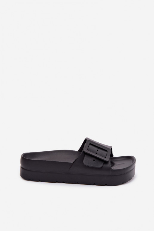 Zwarte dames slippers met platform en gespen Caramel