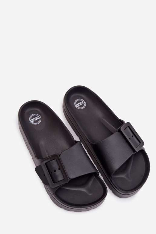 Zwarte dames slippers met platform en gespen Caramel