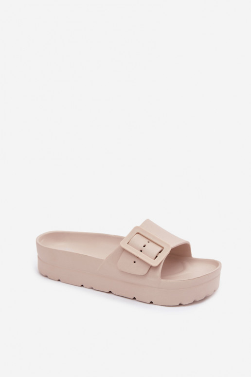 Beige dames slippers met platform en gespen Caramel
