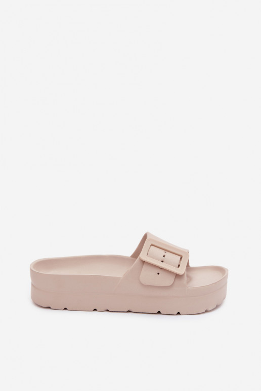 Chaussons beiges pour femmes avec plateforme et boucles Caramel