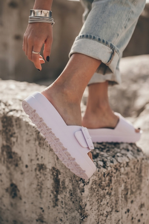 Weiße Damen-Slipper mit Plattform und Schnallen Caramel