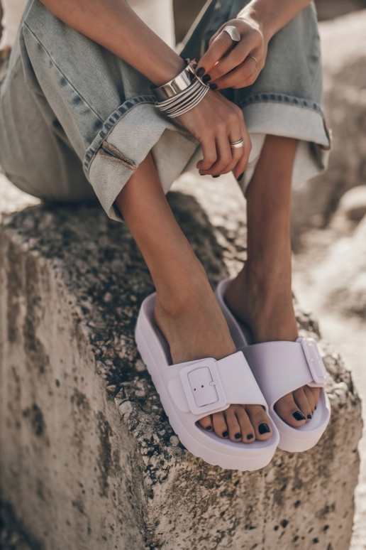 Witte dames slippers met platform en gespen Caramel