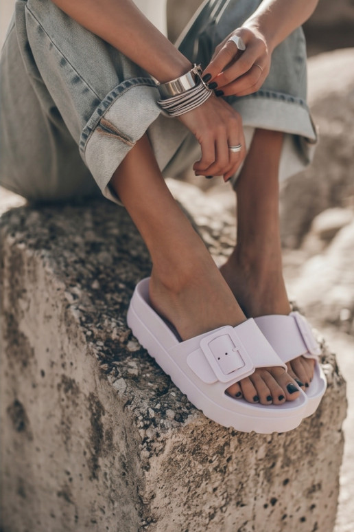Witte dames slippers met platform en gespen Caramel