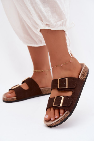 Chaussons pour femmes avec boucles sur semelle en liège couleur chocolat Collins 2