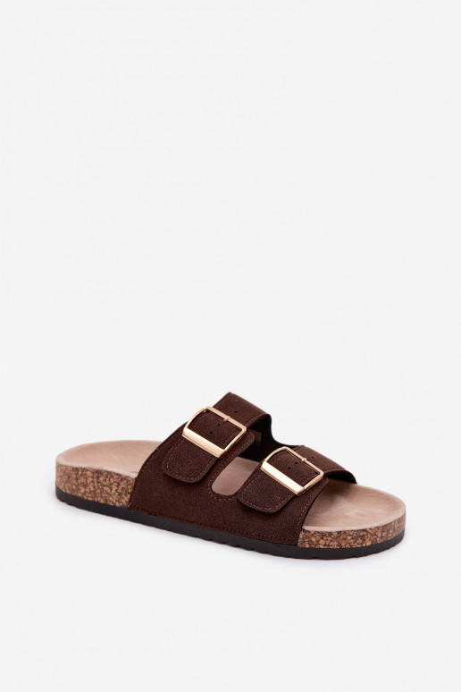 Chaussons pour femmes avec boucles sur semelle en liège couleur chocolat Collins