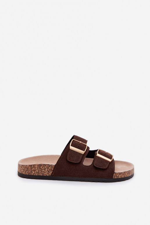 Chaussons pour femmes avec boucles sur semelle en liège couleur chocolat Collins
