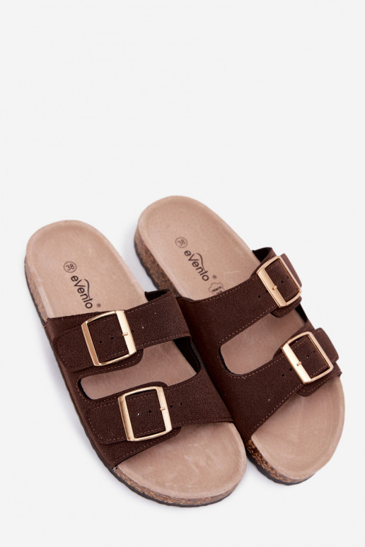 Chaussons pour femmes avec boucles sur semelle en liège couleur chocolat Collins