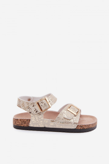 Gouden kindersandalen met gespen en opschriften Praline 2