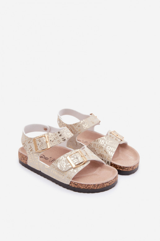 Sandales d'enfants dorées avec boucles et inscriptions Praline
