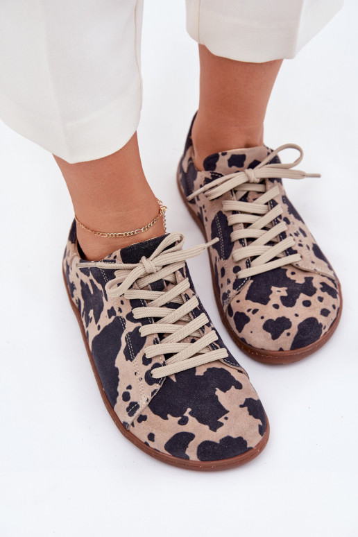 Chaussures décontractées en faux daim brun-beige Barefoot Zazoo N1120