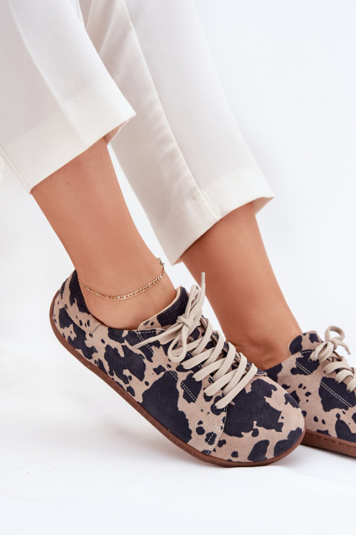 Bruin-beige faux suede casual schoenen Barefoot Zazoo N1120