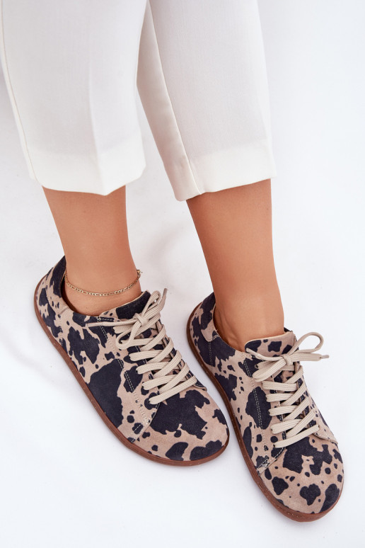 Chaussures décontractées en faux daim brun-beige Barefoot Zazoo N1120
