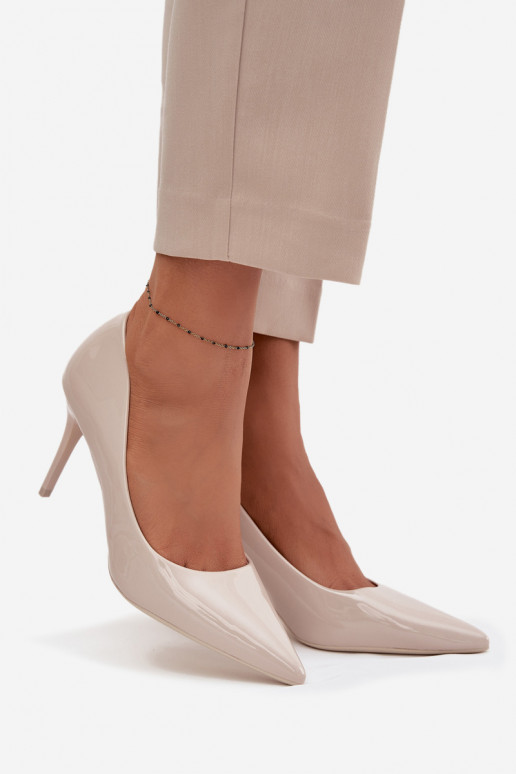 Elfenbein Kunstleder High Heels mit Lackeffekt Jadira