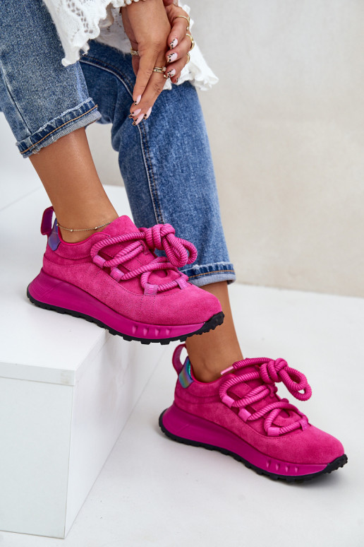 Roze faux suede sneakers met robuuste veters Artiker 54C1461
