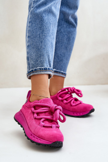 Rosa Kunstveloursleder Sneaker mit robustem Schnürsenkel Artiker 54C1461 2