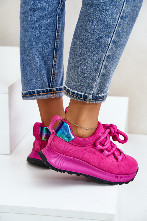Roze faux suede sneakers met robuuste veters Artiker 54C1461