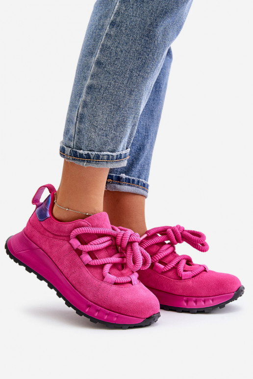 Roze faux suede sneakers met robuuste veters Artiker 54C1461