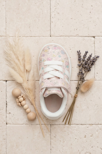 Glanzende sportschoenen met bloemen in roze Tessina 2