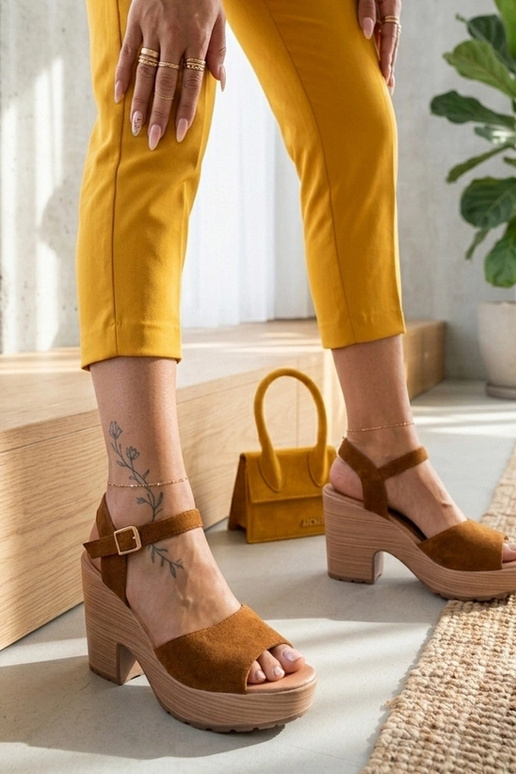Sandales brunes pour femmes sur un talon épais Elara