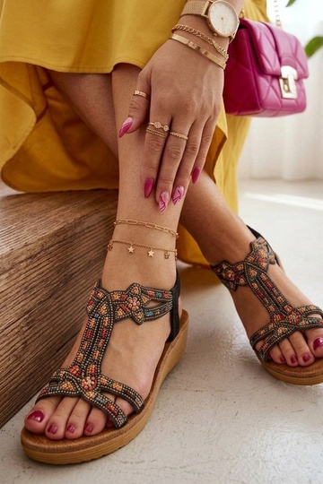 Schwarze Damen-Sandalen mit bunten Steinen verziert Orion