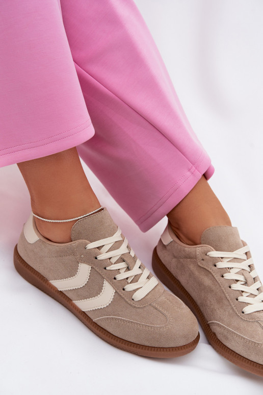 Beige Damen-Sneaker aus Kunstveloursleder Jesavella