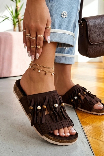 Sabots pour femmes bruns avec franges Flamres Florence