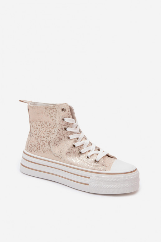 Gouden dames casual enkellaarsjes op een platform INildrose