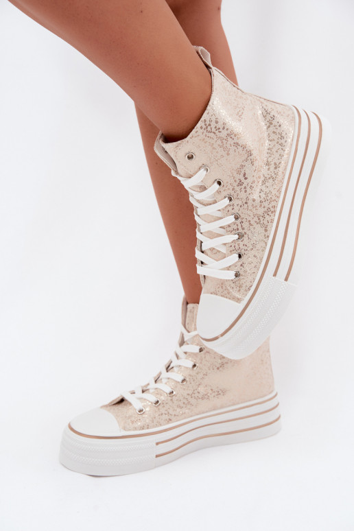 Gouden dames casual enkellaarsjes op een platform INildrose