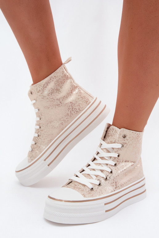 Gouden dames casual enkellaarsjes op een platform INildrose