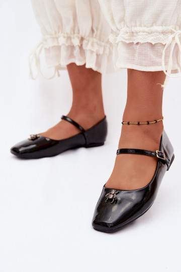 Ballerines noires en vernis avec brides et boucle en simili cuir Pinea 2