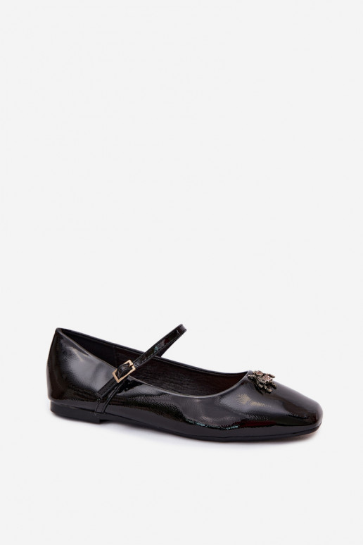 Ballerines noires en vernis avec brides et boucle en simili cuir Pinea