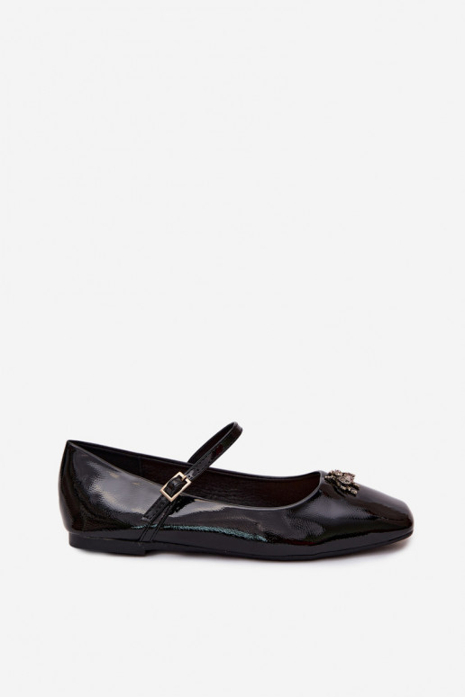 Ballerines noires en vernis avec brides et boucle en simili cuir Pinea