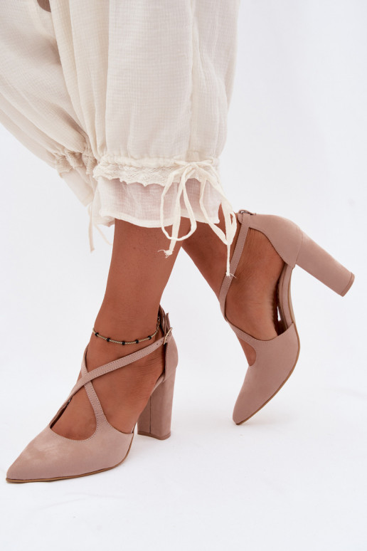 Sandkleurige sandalen met hakken en bandjes van faux suede Zazoo 1053