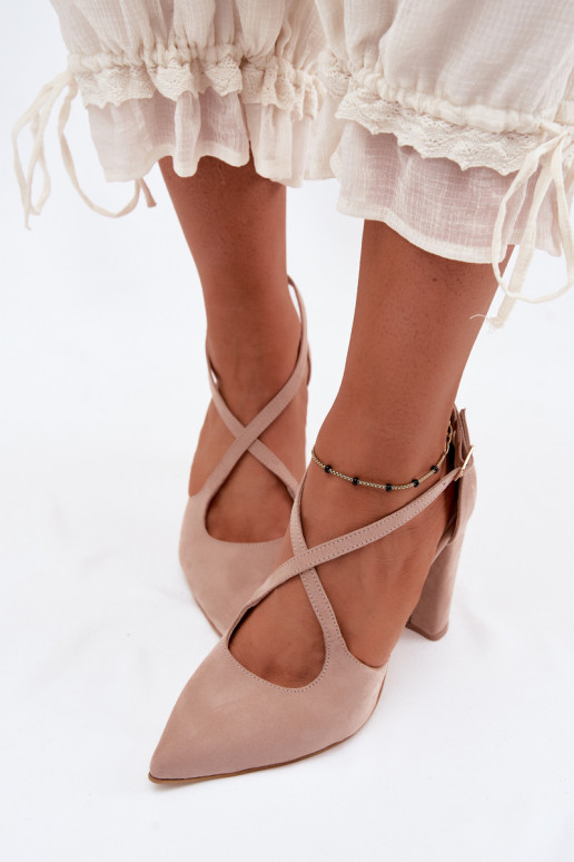 Sandales couleur sable avec talons et brides en daim synthétique Zazoo 1053