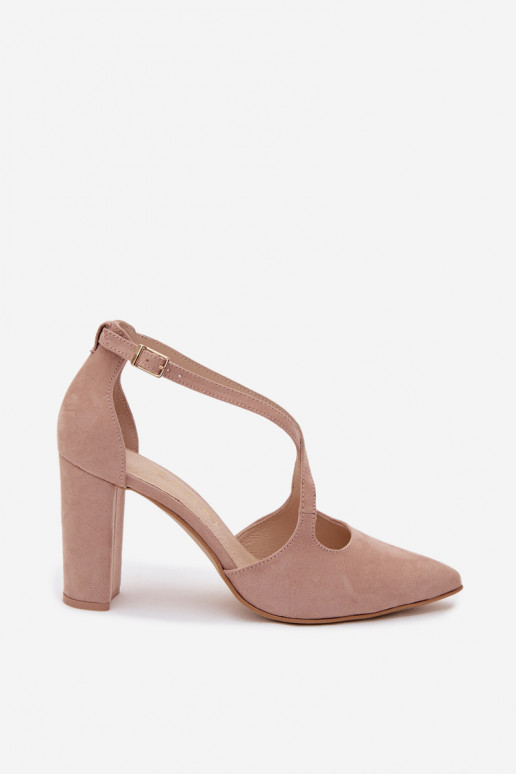 Sandkleurige sandalen met hakken en bandjes van faux suede Zazoo 1053