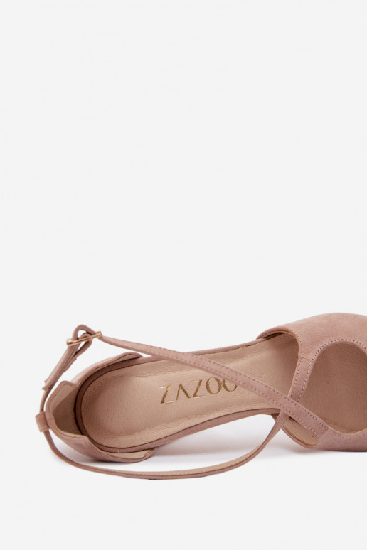 Sandales couleur sable avec talons et brides en daim synthétique Zazoo 1053