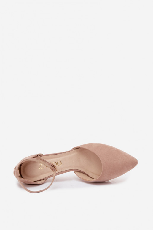 Sandkleurige sandalen met hakken en bandjes met puntige neus Zazoo 823