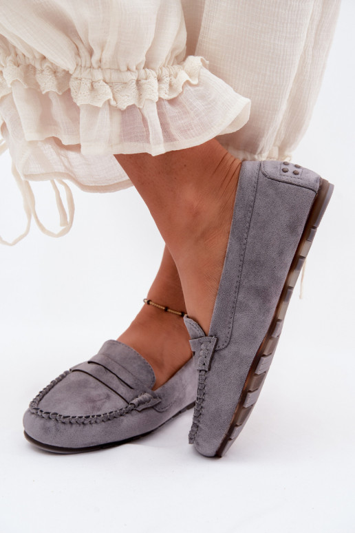 Grijze faux suede platte mocassins Galadriel