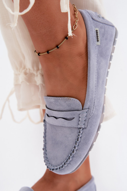 Blauwe faux suede platte mocassins Galadriel