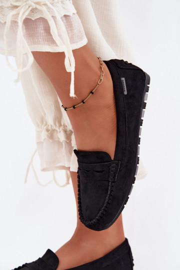Zwarte faux suede platte mocassins Galadriel