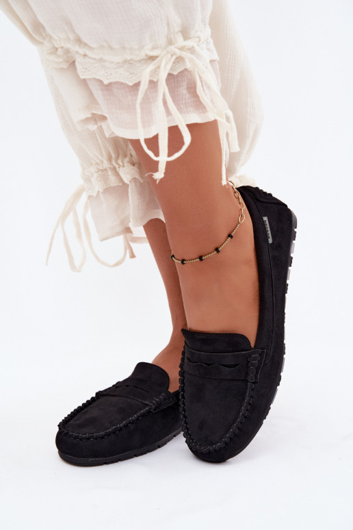 Zwarte faux suede platte mocassins Galadriel