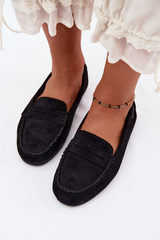 Zwarte faux suede platte mocassins Galadriel