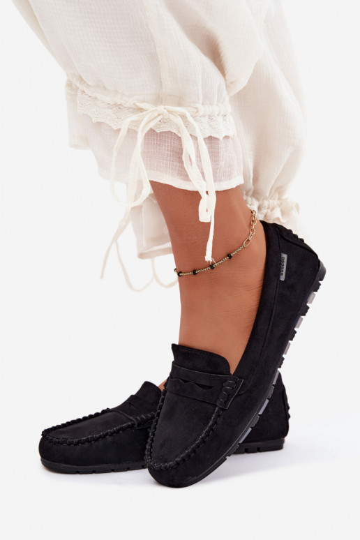 Zwarte faux suede platte mocassins Galadriel