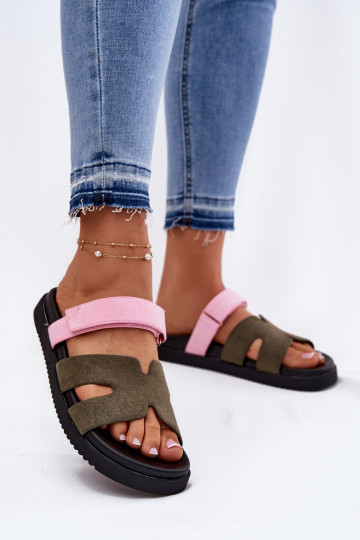 Dames slippers met een plakkerige sluiting Vinceza 17401 in groen-roze