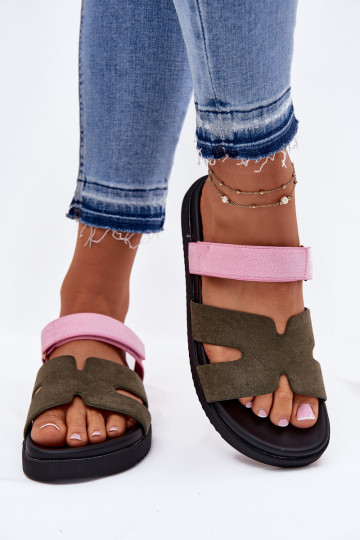 Dames slippers met een plakkerige sluiting Vinceza 17401 in groen-roze 2